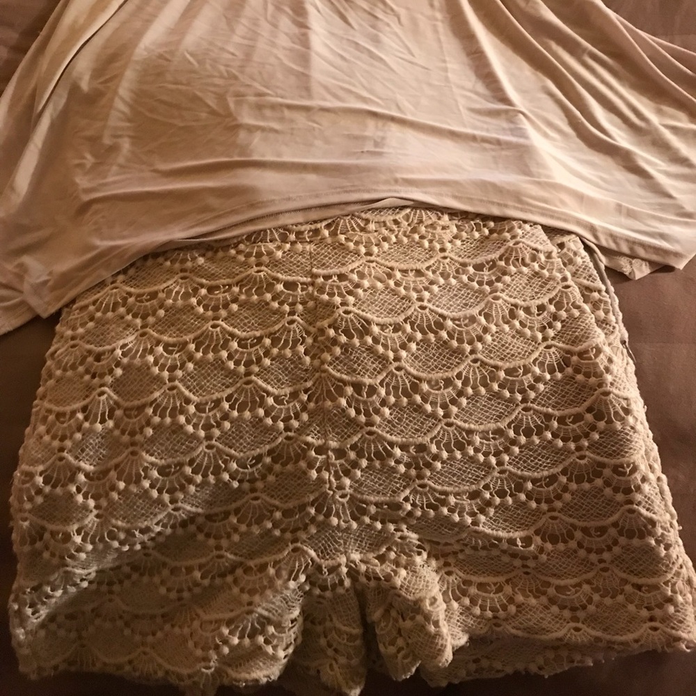Express taupe lace short & shirt outfit shower